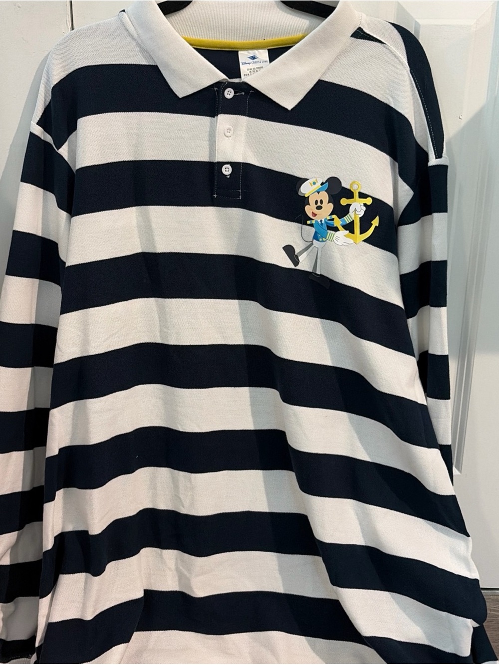 Disney Navy & White Striped Polo with Sailor Mickey Graphic